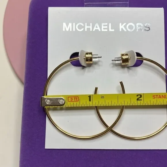 💛 NWT Michael Kors Precious-Metal Plated Brass Medium Hoop Earrings - Picture 5 of 5
